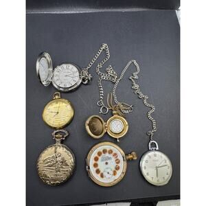 Vtg Lot of 6 Pocket Watch Silver & Gold Tone Dorset Belle Luisse Taylor Colibri